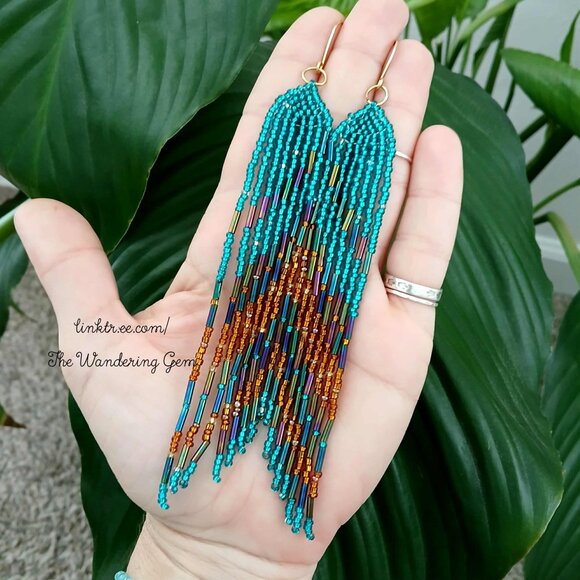 Long Boho Chic Fringe Cascade Shoulder Duster Beaded Dangle Earrings 6" - Picture 5 of 8